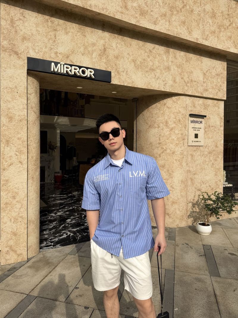 Blue Pinstripe Short Sleeve Button-Up Shirt