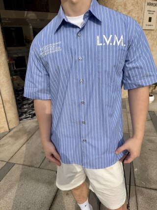 Blue Pinstripe Short Sleeve Button-Up Shirt view 3