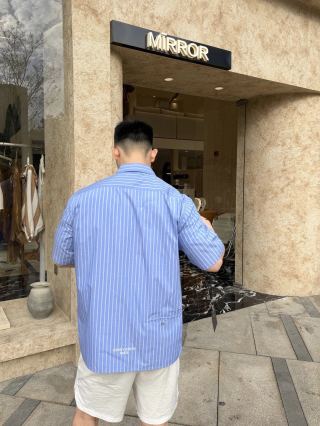 Blue Pinstripe Short Sleeve Button-Up Shirt view 8
