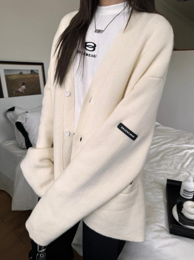 Balenciaga Ribbed Knit Cardigan White view