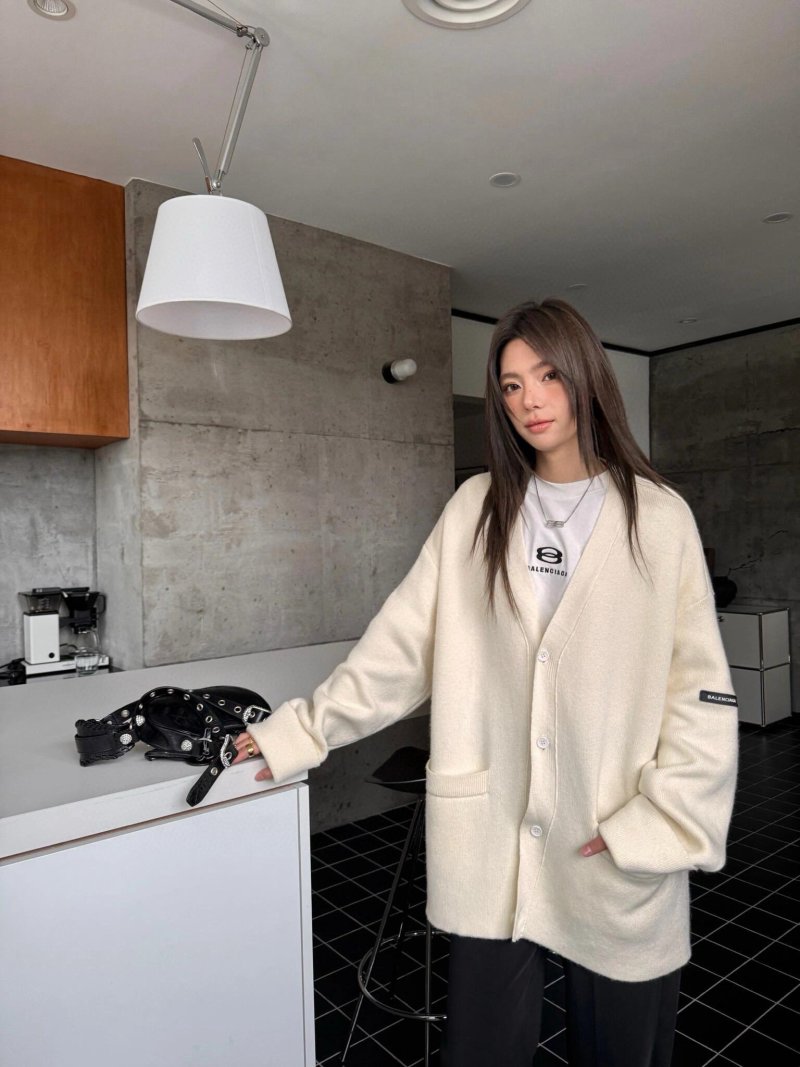 Balenciaga Ribbed Knit Cardigan White view