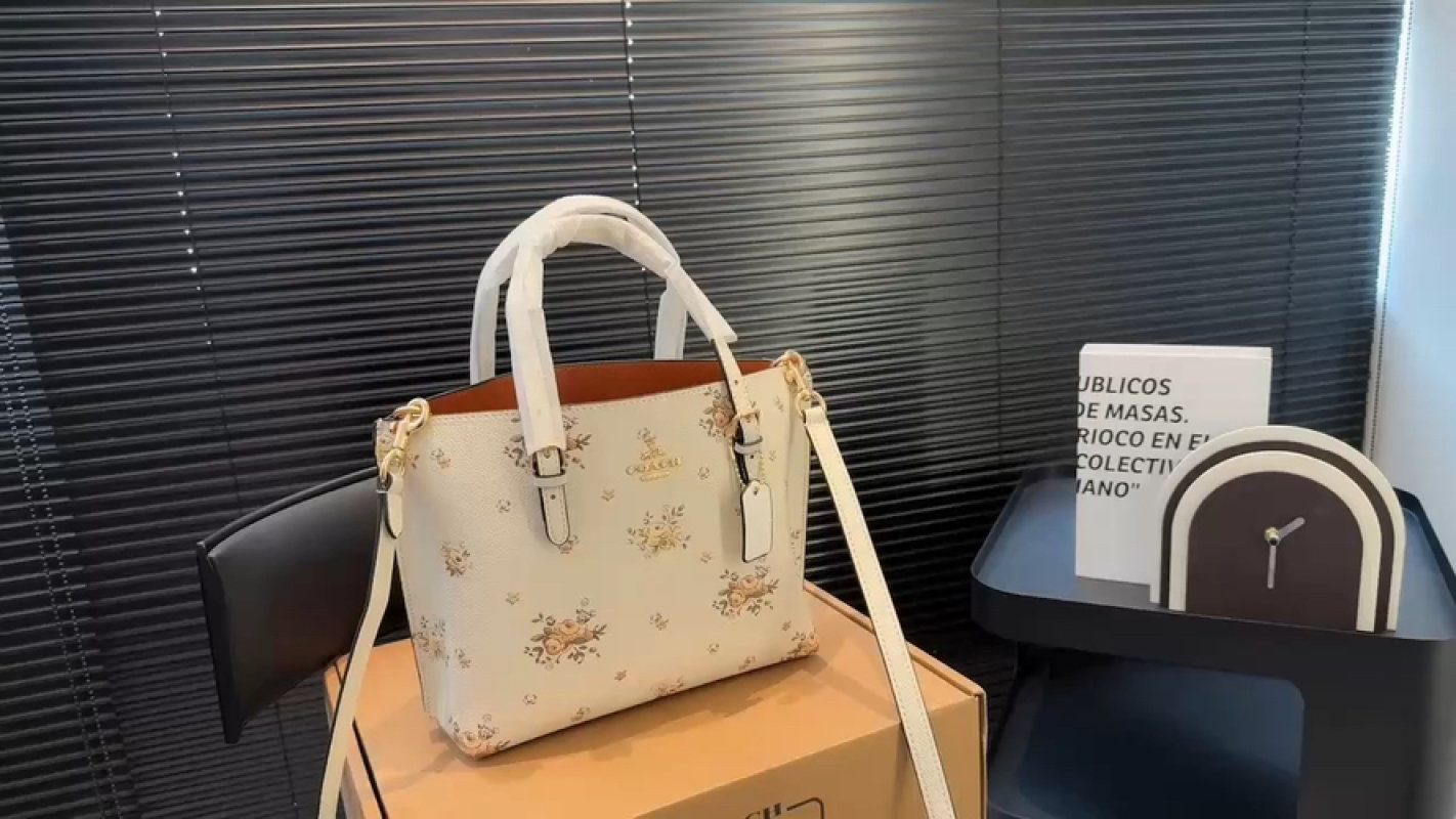 Coach Cream Floral Tote Bag with Tan Trim