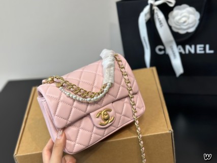 Chanel Classic Quilted Flap Bag Pearl Chain Pink
