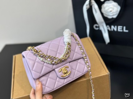 Chanel Classic Quilted Flap Bag Pearl Chain Pink view 3