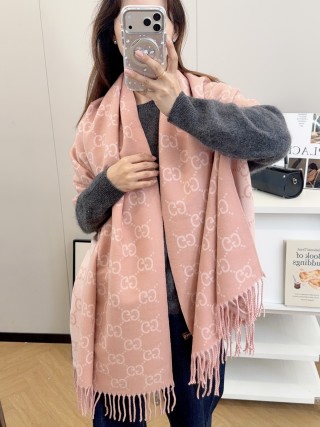 Gucci GG Jacquard Wool Scarf - Ginger & Grey view 3
