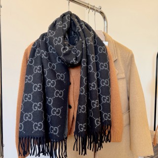 Gucci GG Jacquard Wool Scarf - Ginger & Grey view 4