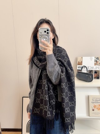 Gucci GG Jacquard Wool Scarf - Ginger & Grey view 6