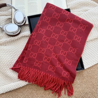 Gucci GG Jacquard Wool Scarf - Ginger & Grey view 7