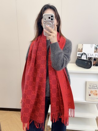 Gucci GG Jacquard Wool Scarf - Ginger & Grey view 9