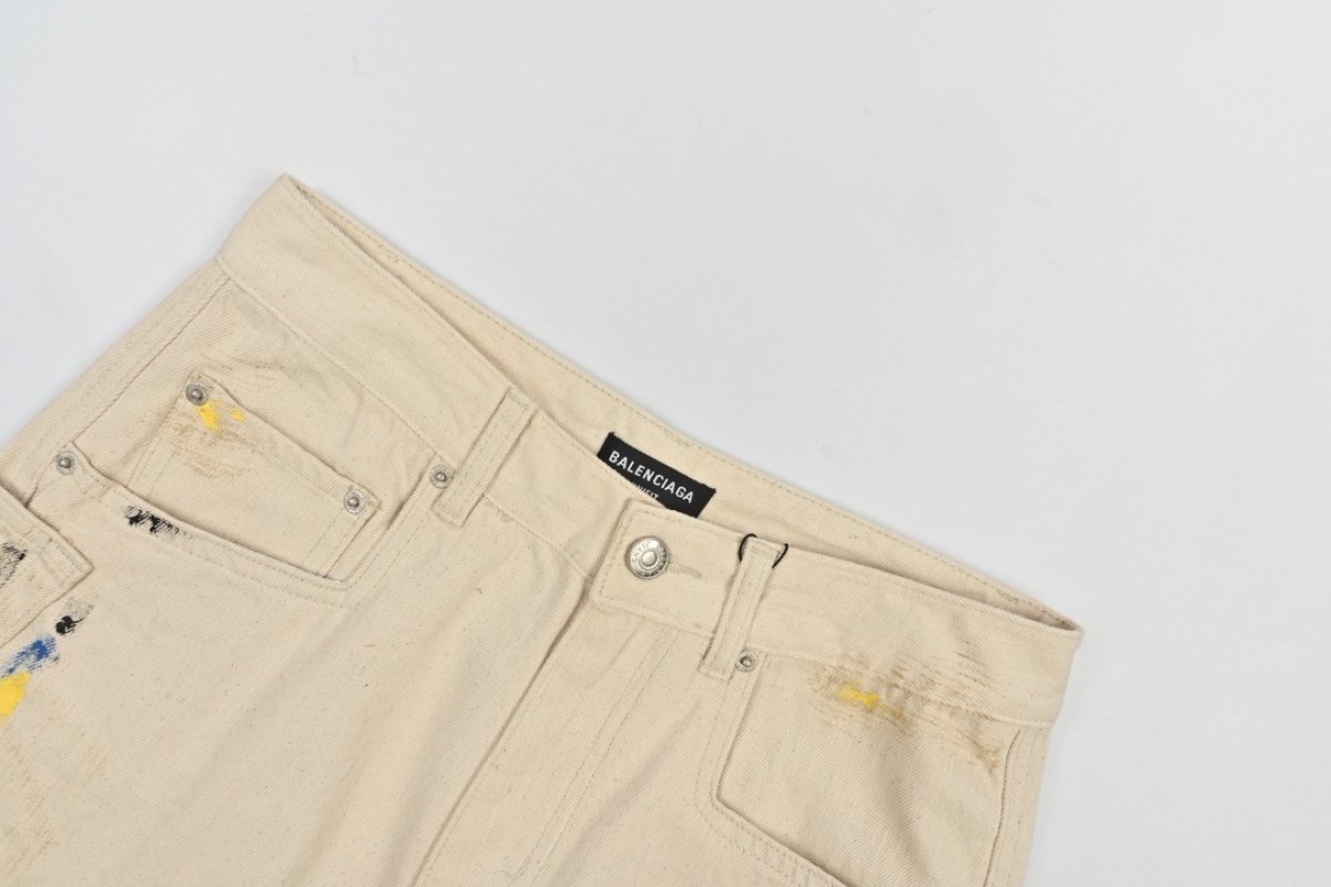 Cream Distressed Wide-Leg Denim Jeans view