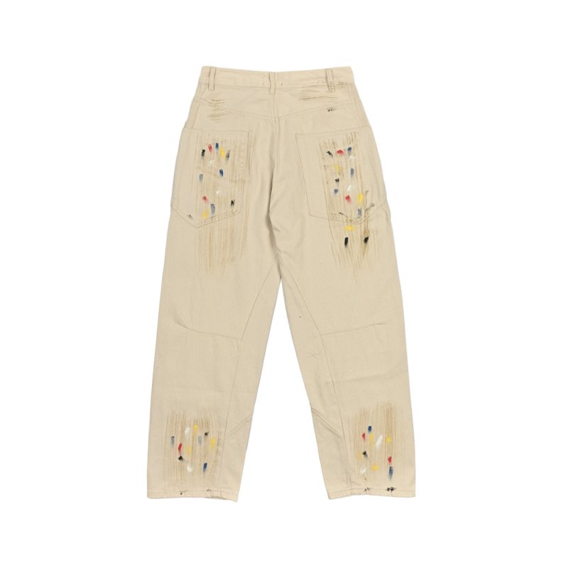 Cream Distressed Wide-Leg Denim Jeans view