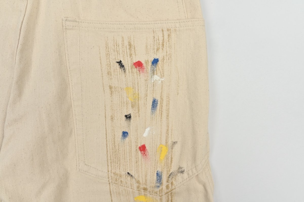 Cream Distressed Wide-Leg Denim Jeans view