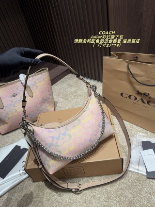 Coach Juliet Rainbow Coated Canvas Shoulder Bag Pink