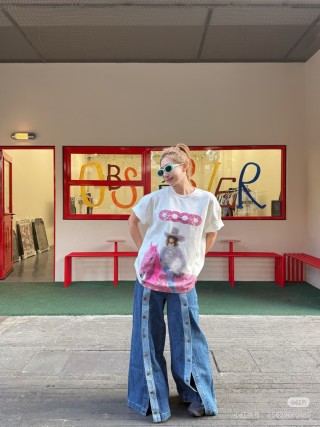 Oversized Graphic Print T-Shirt - White with Pink Horse Design view 6