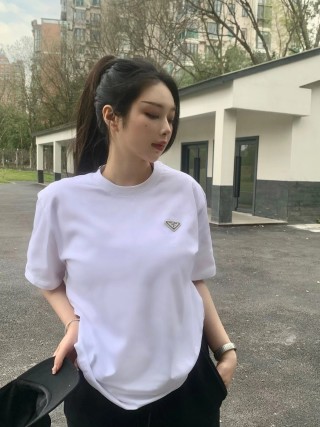 Prada Triangle Logo White T-Shirt
