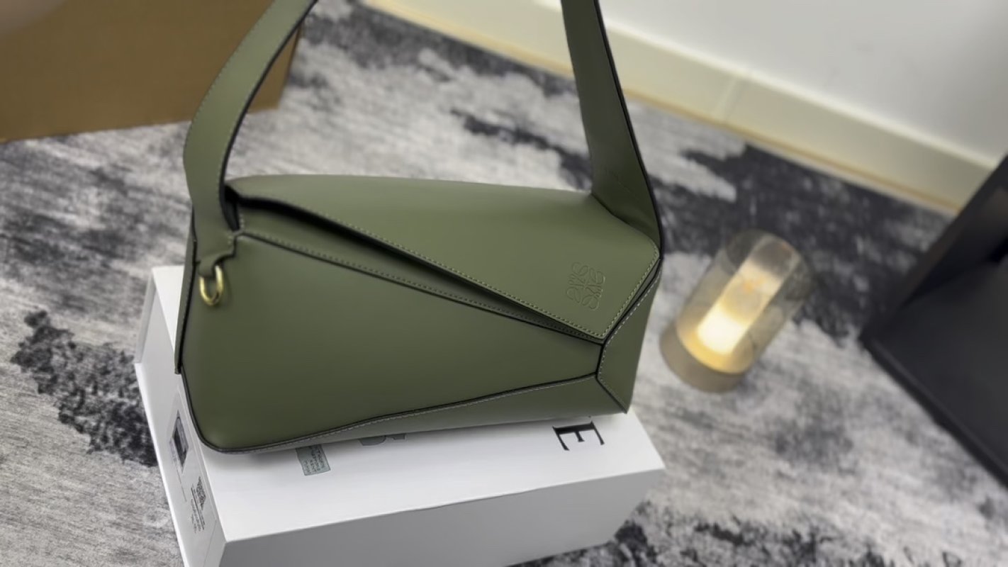 Loewe Puzzle Bag Sage Green Leather Shoulder Bag