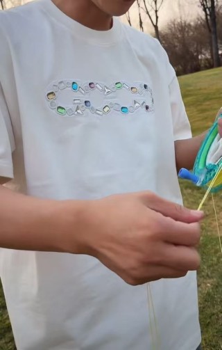 White Short Sleeve T-Shirt with Colorful Gemstone Print view 2