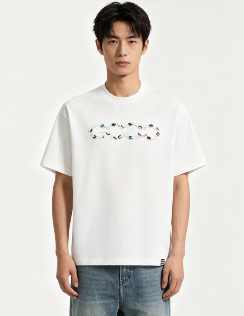 White Short Sleeve T-Shirt with Colorful Gemstone Print view