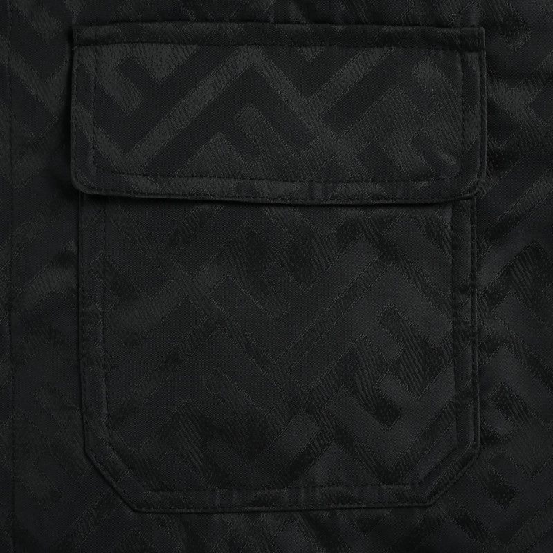 Black Quilted Down Jacket with Monogram Pattern view