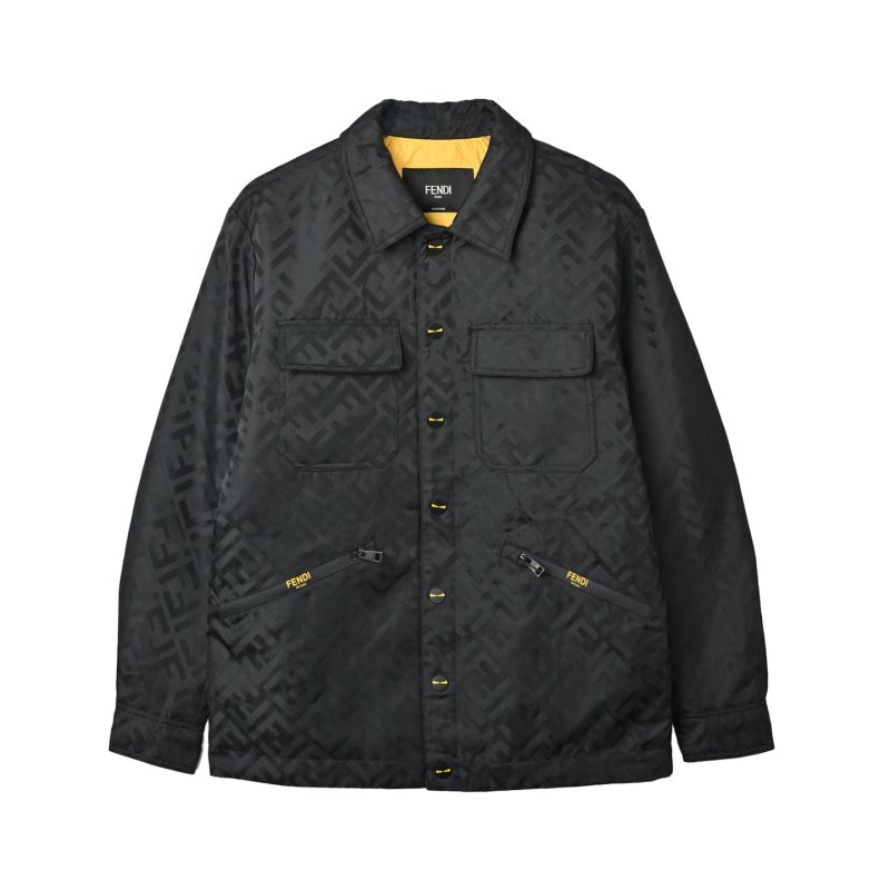Black Quilted Down Jacket with Monogram Pattern view