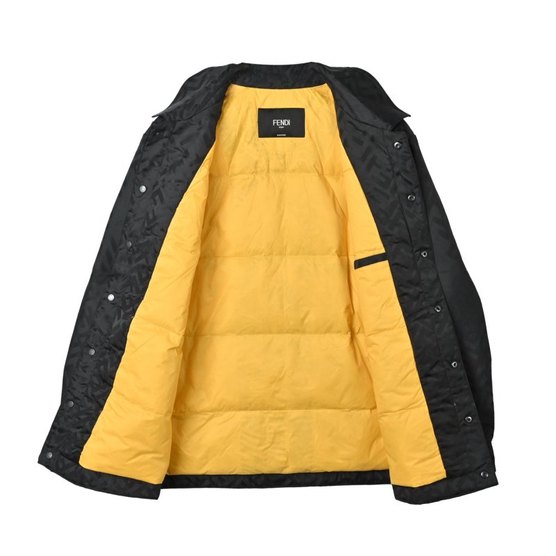 Black Quilted Down Jacket with Monogram Pattern view
