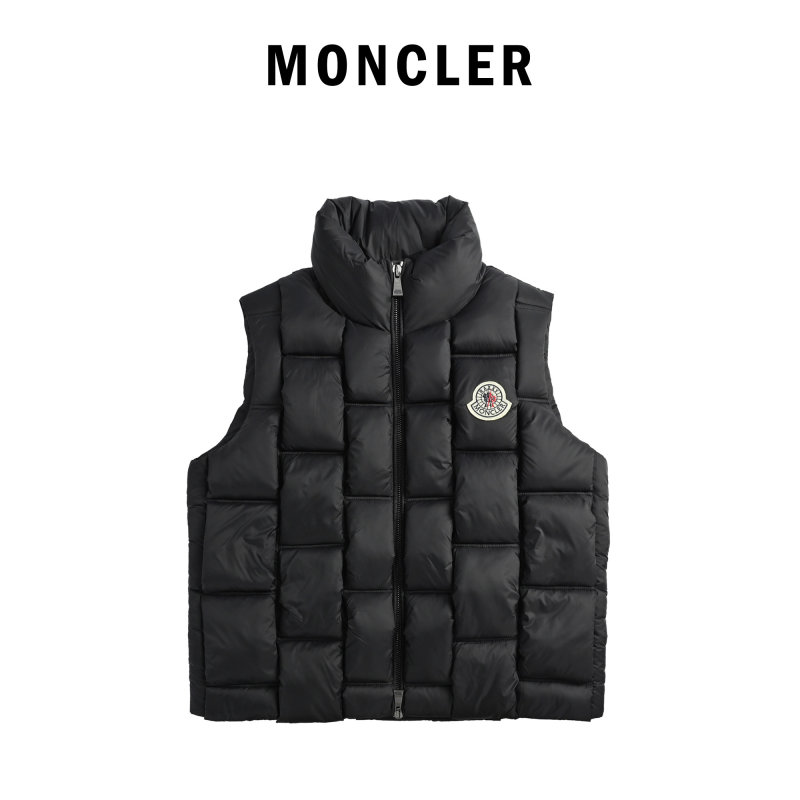 Moncler Black Quilted Down Vest with White Sleeves view
