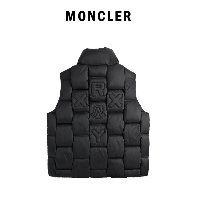 Moncler Black Quilted Down Vest with White Sleeves view