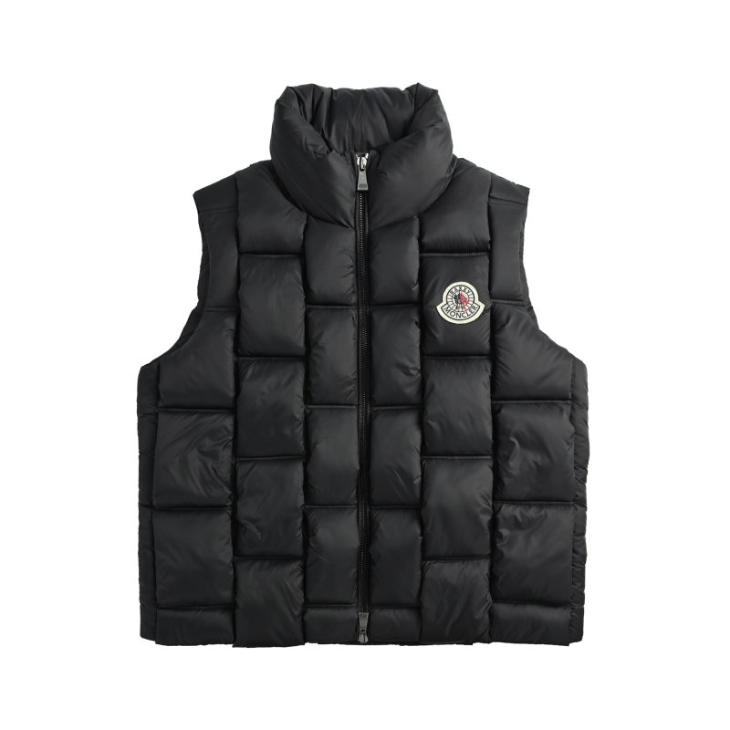 Moncler Black Quilted Down Vest with White Sleeves view