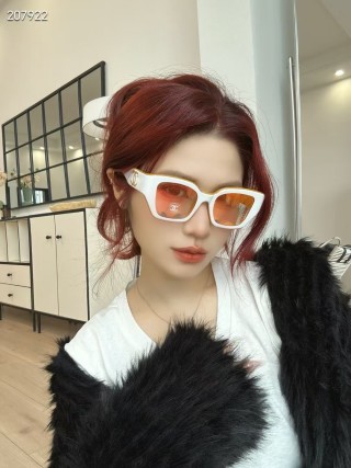 Chanel White Square Sunglasses with Gradient Orange Lens