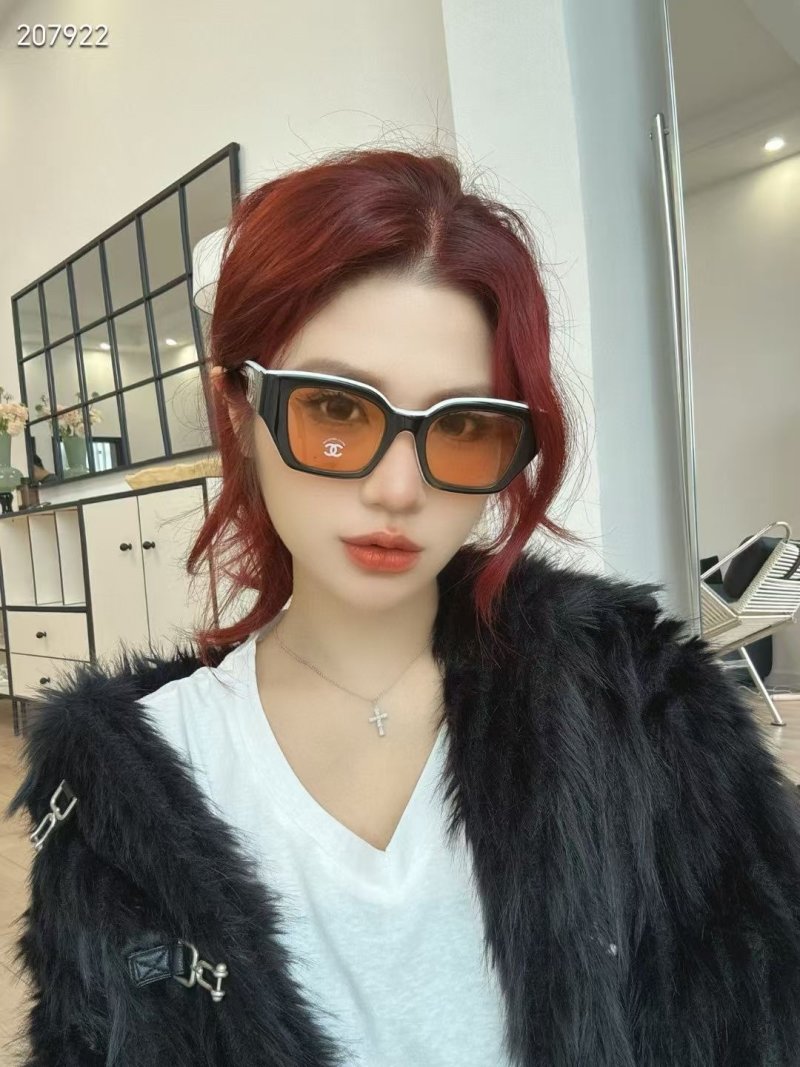 Chanel White Square Sunglasses with Gradient Orange Lens view