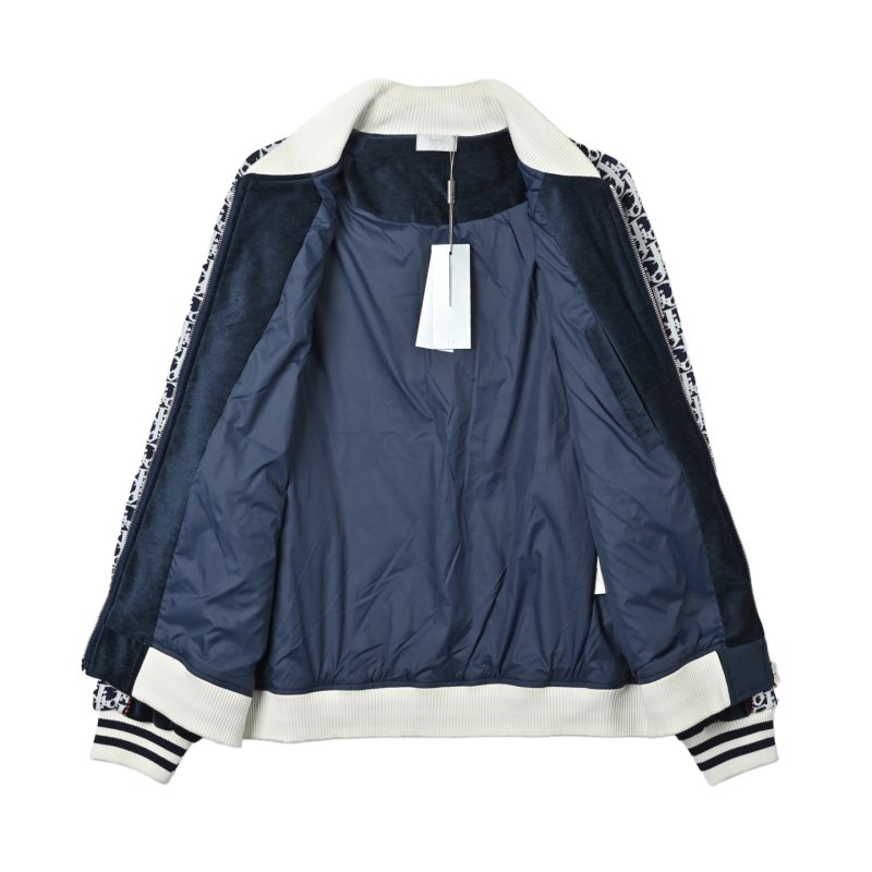 Essentials Navy Zip Bomber Jacket with Striped Trim view