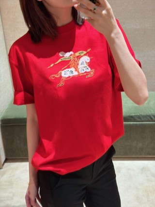 Red Graphic T-Shirt with Embroidered Dragon Design view 4