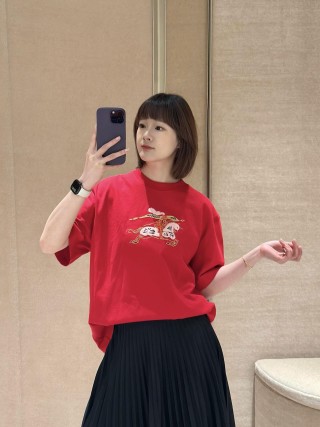 Red Graphic T-Shirt with Embroidered Dragon Design view 7