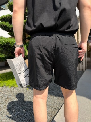 Black Nylon Shorts with Checkered Side Stripe view 9