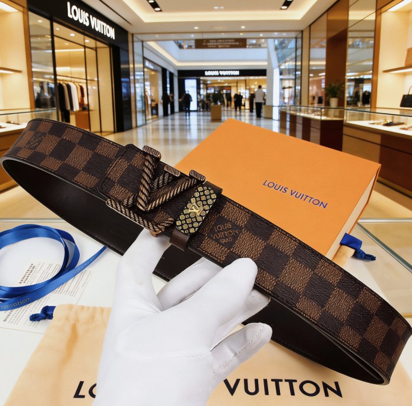 Louis Vuitton Damier Canvas Belt with Logo Buckle - Brown