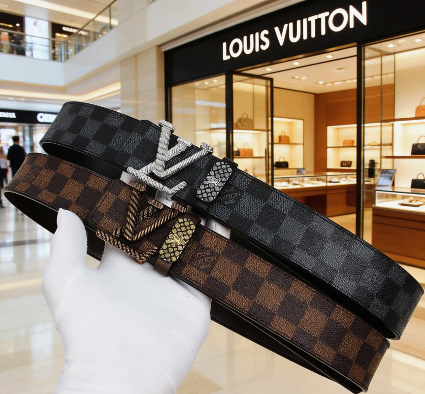 Louis Vuitton Damier Canvas Belt with Logo Buckle - Brown view