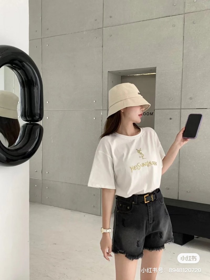 YSL Gold Logo White T-Shirt view