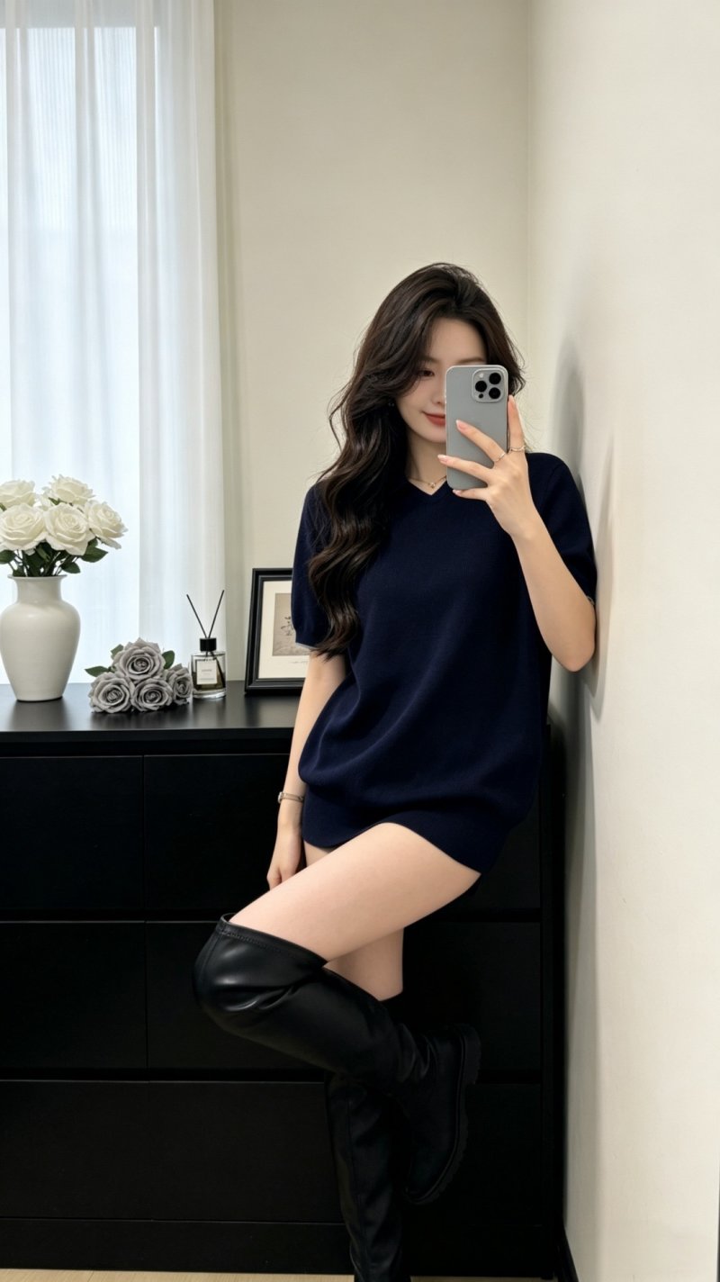 Navy Blue Oversized Short Sleeve T-Shirt