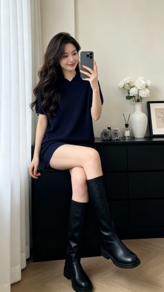 Navy Blue Oversized Short Sleeve T-Shirt view 2