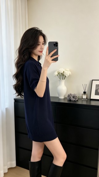 Navy Blue Oversized Short Sleeve T-Shirt view 3