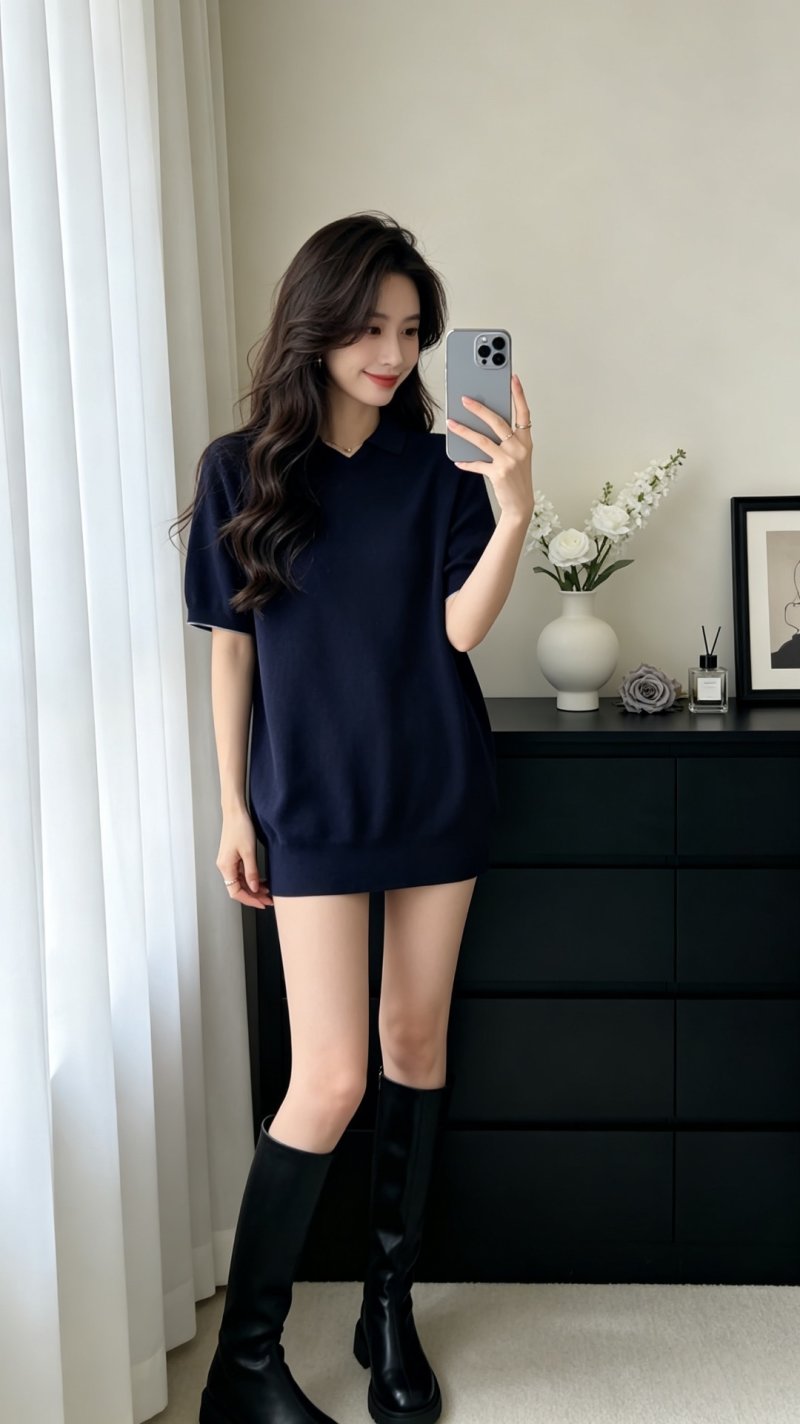 Navy Blue Oversized Short Sleeve T-Shirt view