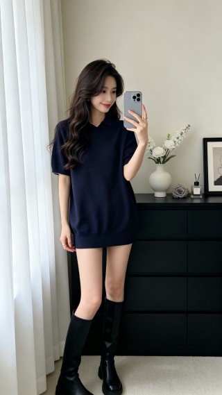 Navy Blue Oversized Short Sleeve T-Shirt view 6