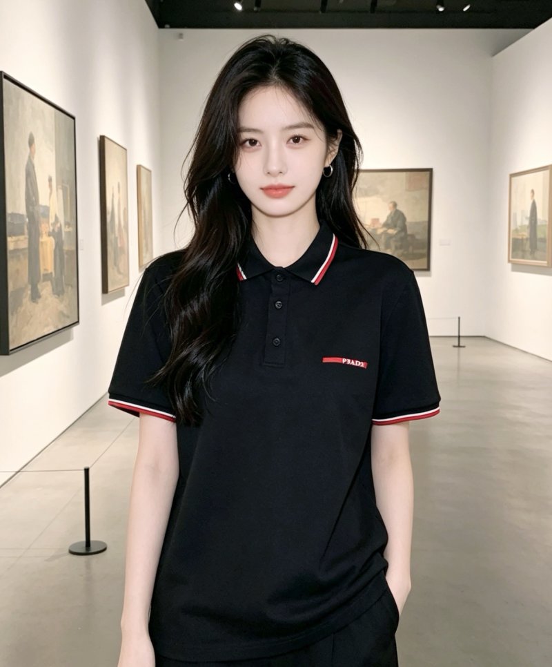 Prada Black Polo Shirt with Red & White Trim
