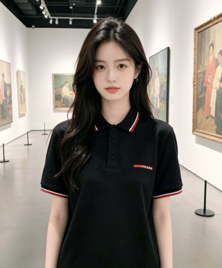 Prada Black Polo Shirt with Red & White Trim view 2