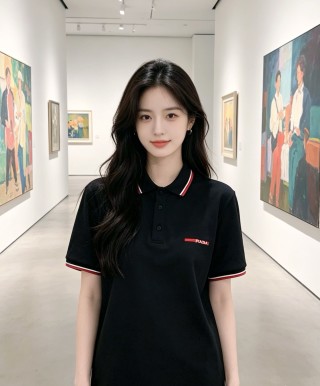 Prada Black Polo Shirt with Red & White Trim view 3