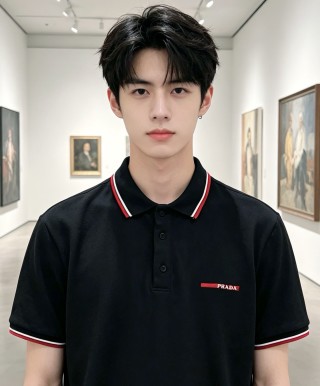 Prada Black Polo Shirt with Red & White Trim view 5