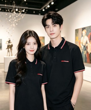 Prada Black Polo Shirt with Red & White Trim view 7