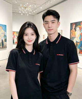 Prada Black Polo Shirt with Red & White Trim view 8