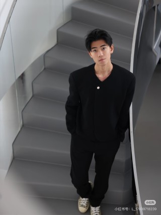 Black Oversized Cardigan Jacket with Pearl Buttons view 2