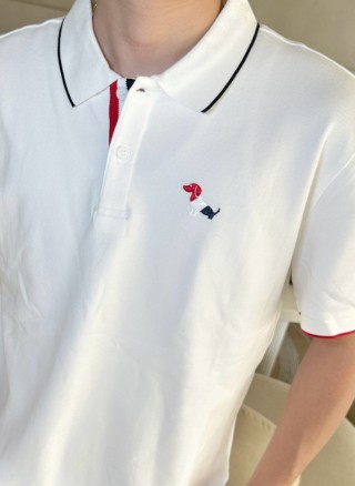 Burberry White Polo Shirt with Red & Navy Embroidery